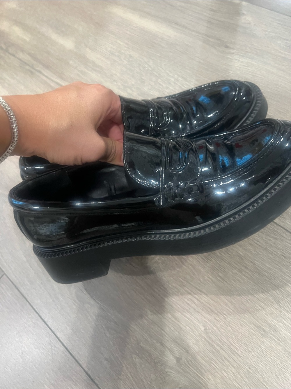 Zara Black Patent Platform Slip-On Loafers